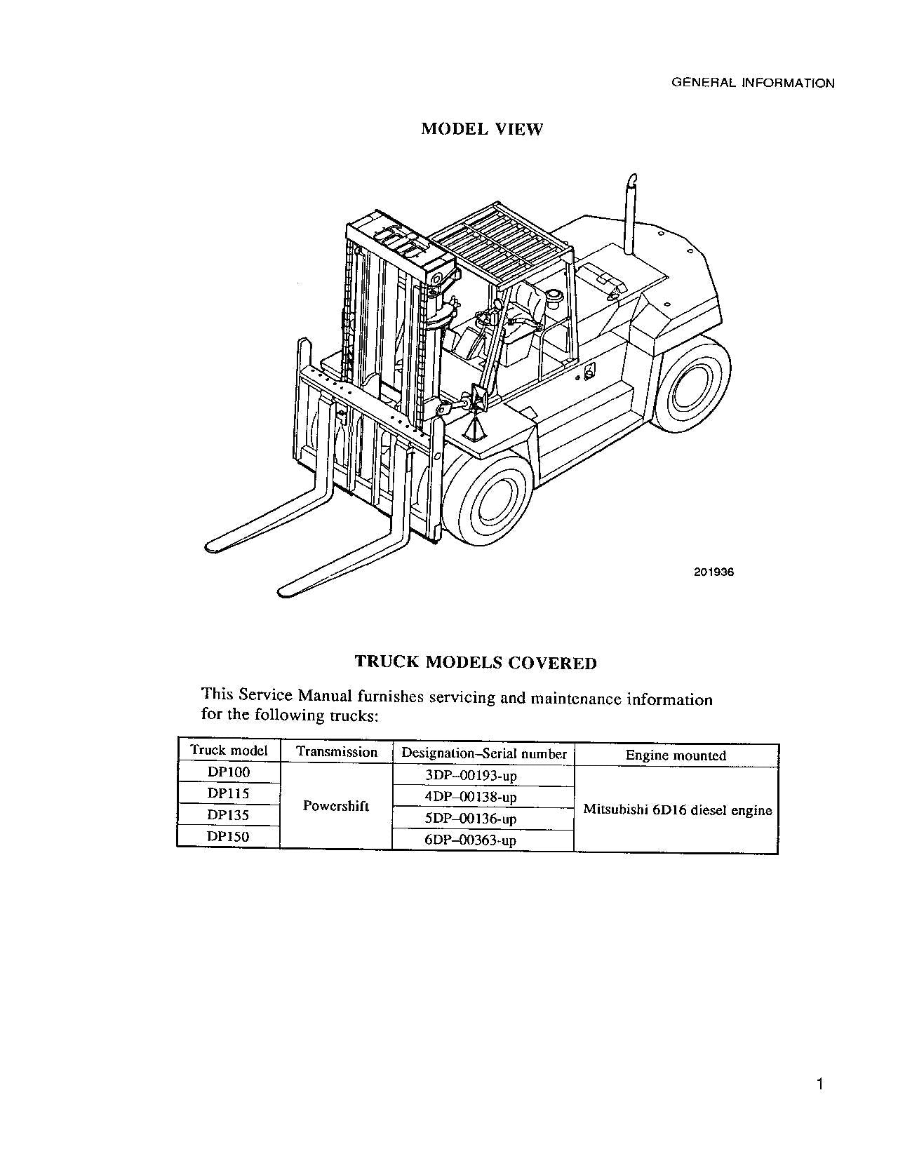 Caterpillar DP100 DP115 DP135 DP150 Chassis Mast Service Manual