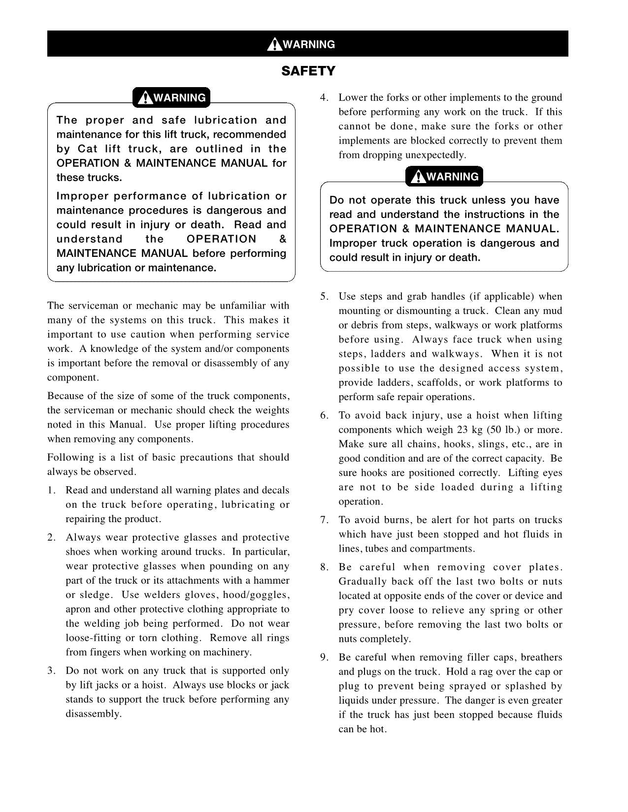 Caterpillar Lift Truck DP100 DP115 DP115 DP135 Chassis Mast Service Manual