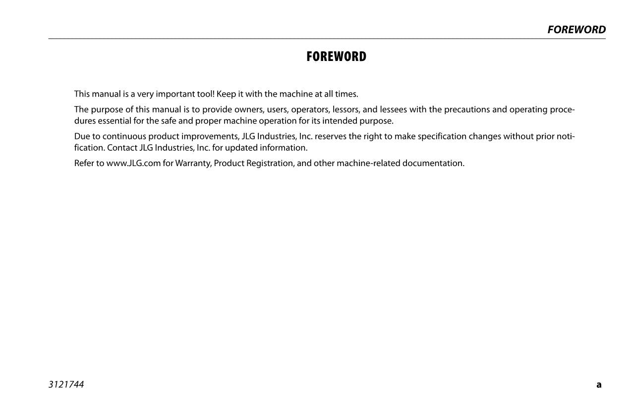 JLG 1532R 1932R Scissor Lift Maintenance Operation Operators Manual