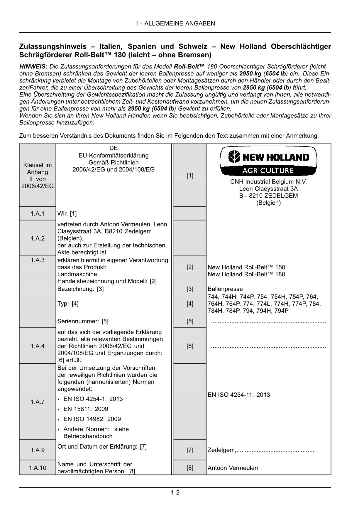 New Holland ROLL-BELT 150 180 Rundballenpresse Betriebsanleitung