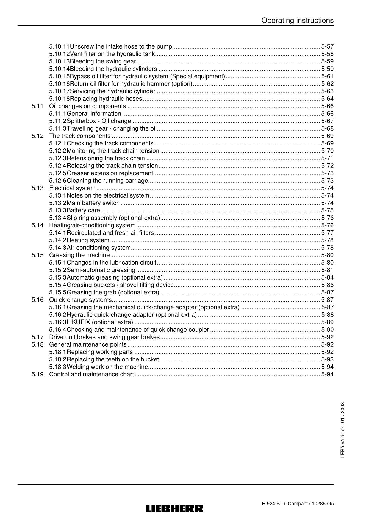 Liebherr R924 B Li. Compact Excavator Operators manual