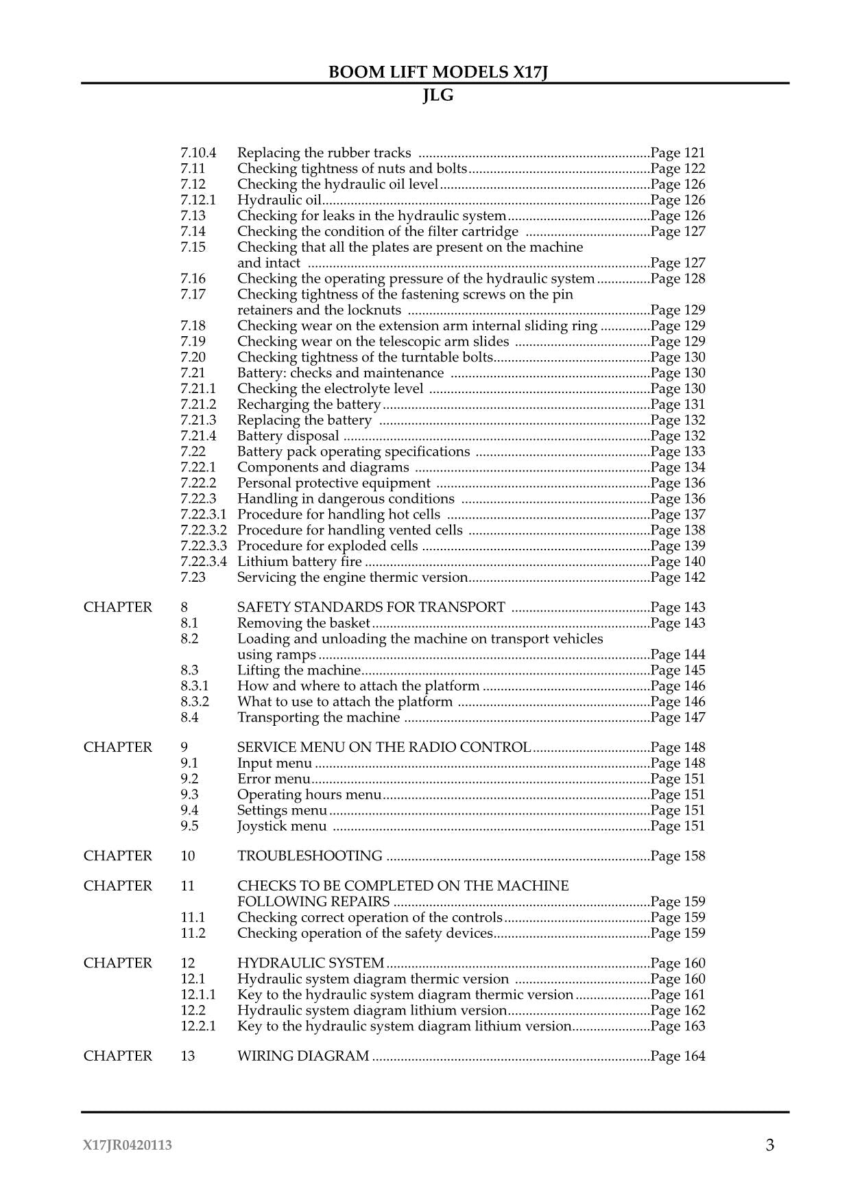 JLG X17J Compact Crawler Boom Maintenance Operation Operators Manual