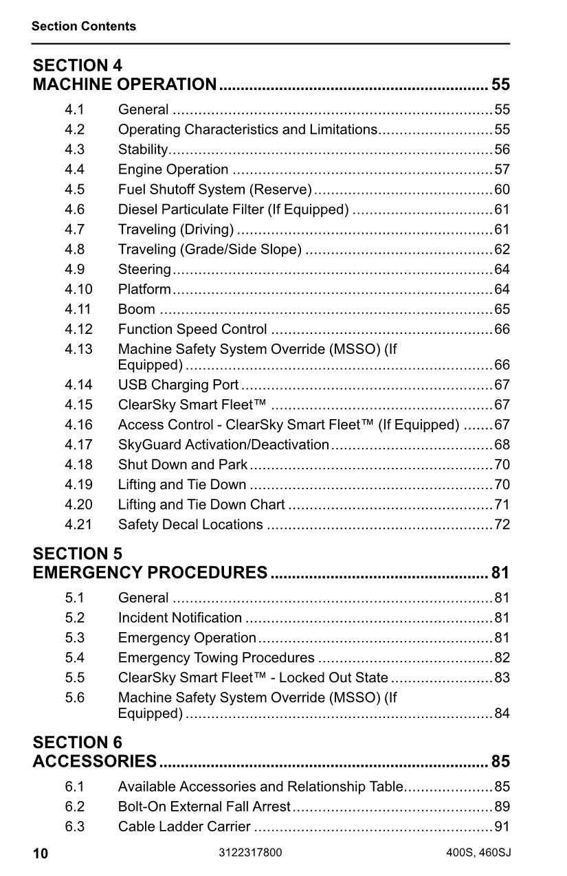 JLG 400S 460SJ Boom Lift Maintenance Operation Operators Manual 3122317800