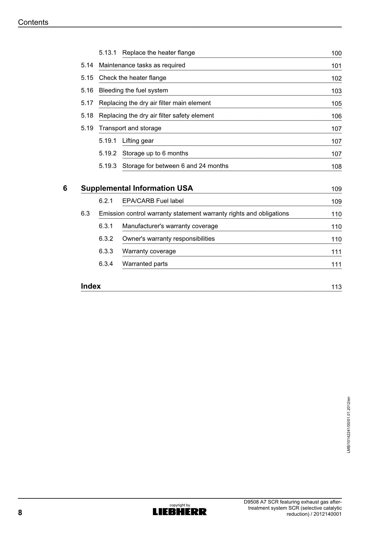 Liebherr D9508 A7 SCR featuring exhaust gas SCR engine Operators manual