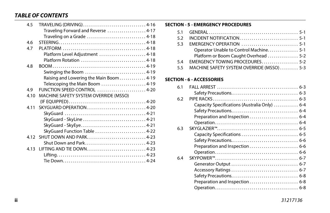 JLG 400S 460SJ Boom Lift Maintenance Operation Operators Manual 31217136