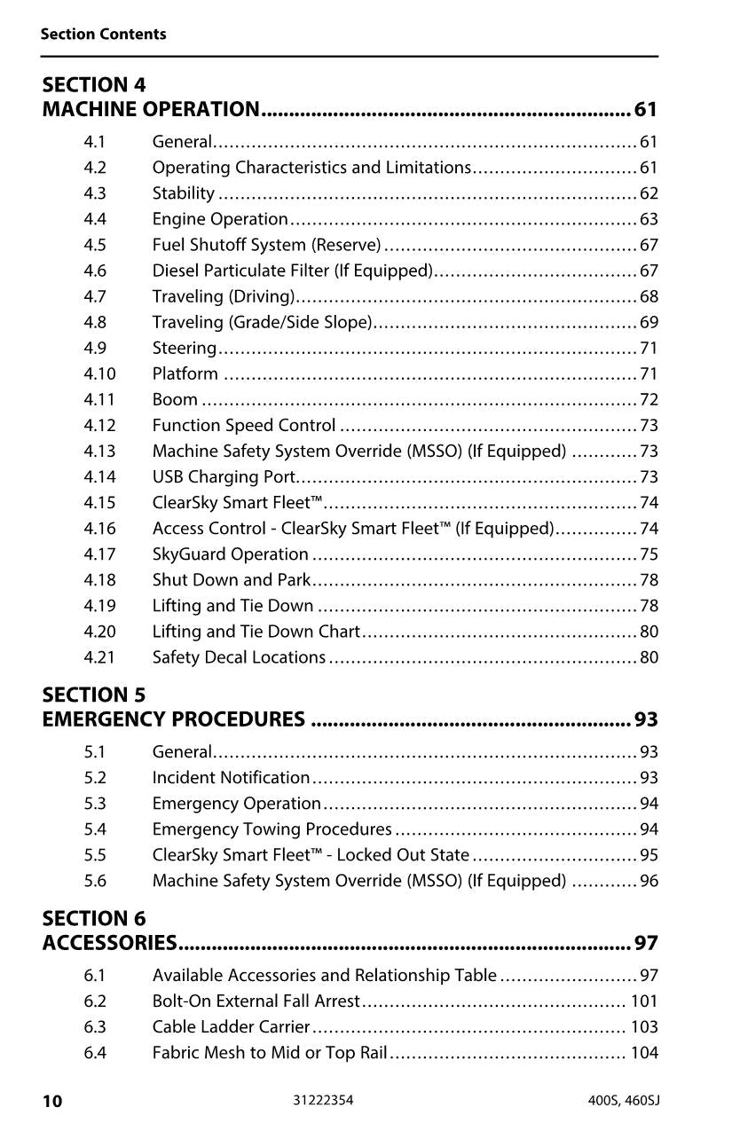 JLG 400S 460SJ Boom Lift Maintenance Operation Operators Manual 31222354