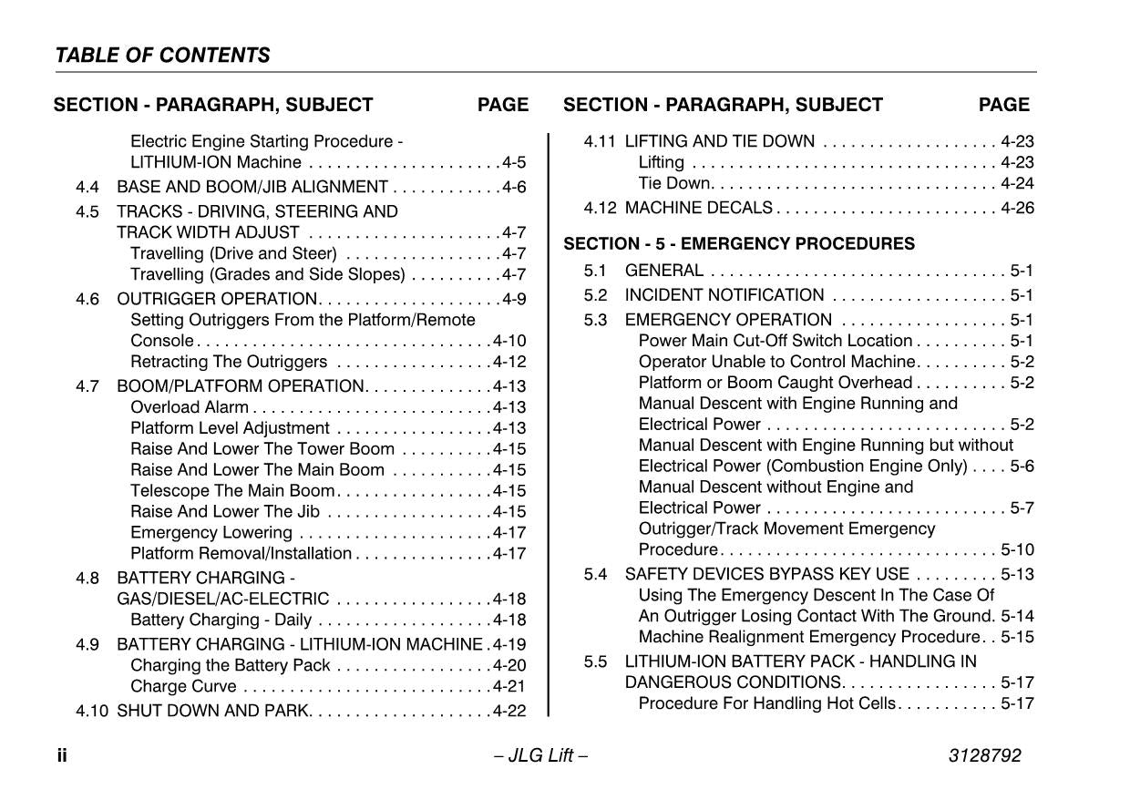 JLG X390AJ Compact Crawler Boom Maintenance Operation Operators Manual