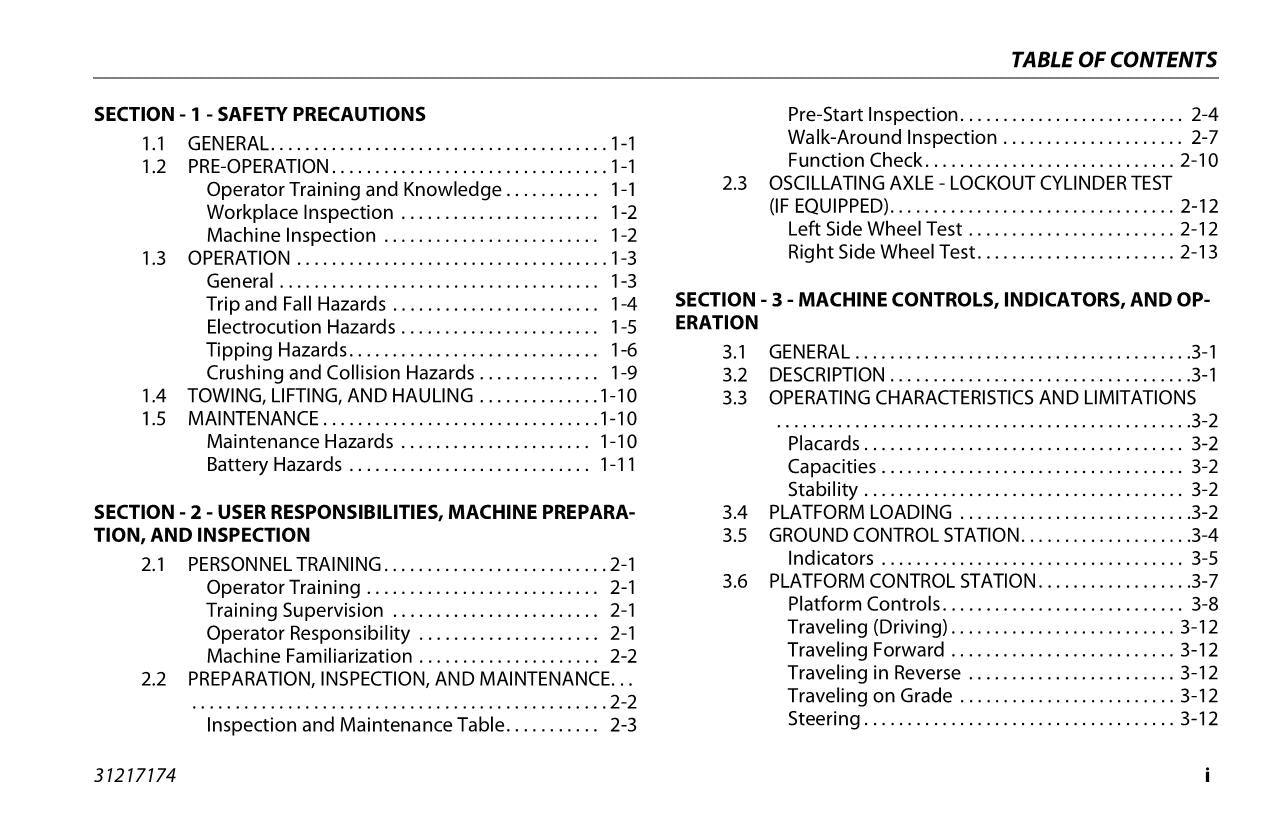 JLG 530LRT Boom Lift Maintenance Operation Operators Manual