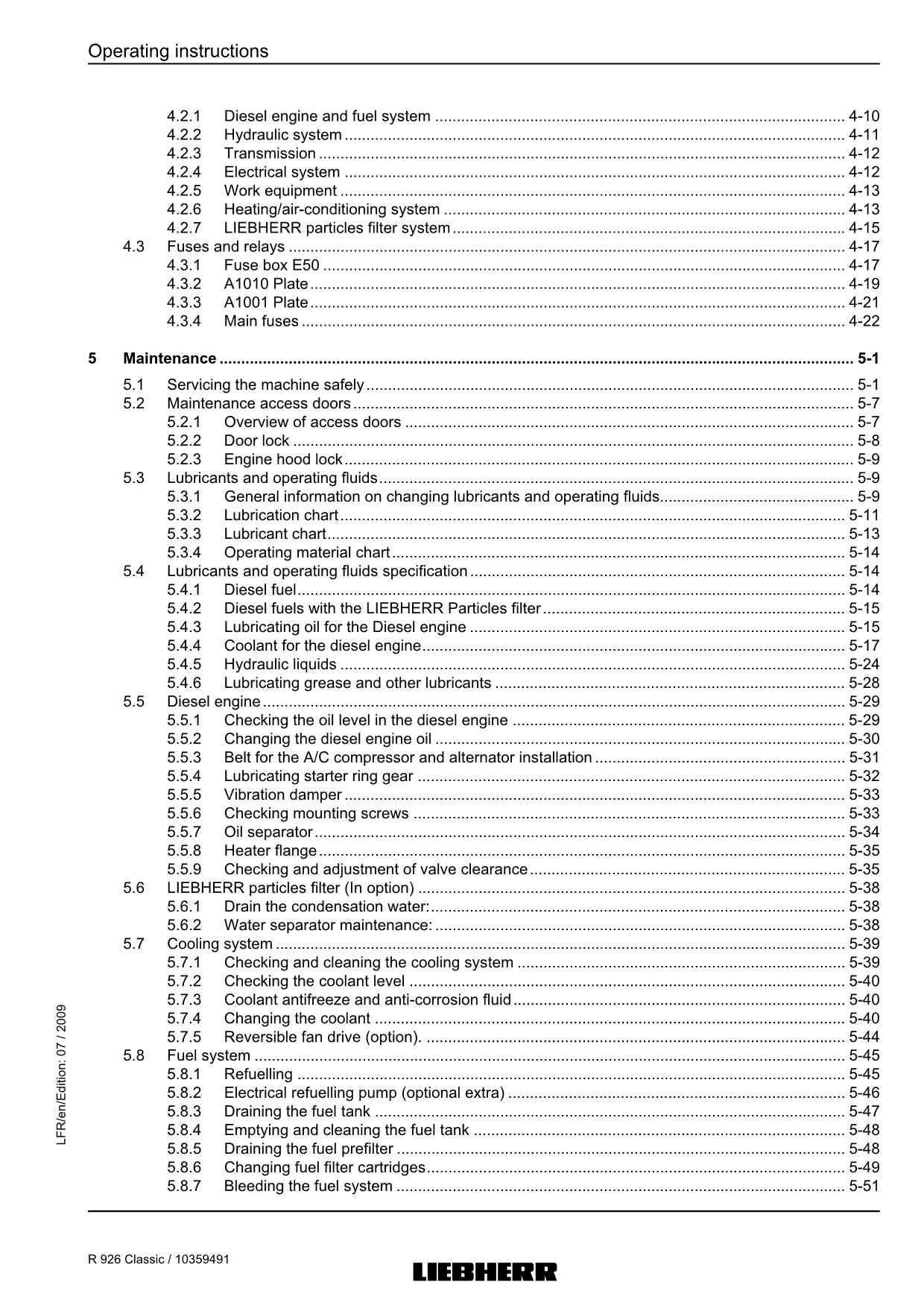 Liebherr R926 Classic Excavator Operators manual serial 17941