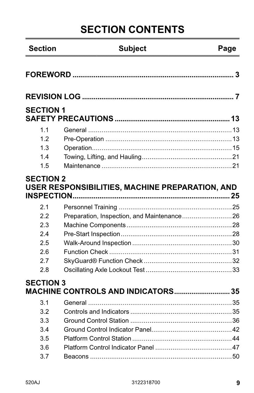 JLG 520AJ Boom Lift Maintenance Operation Operators Manual 3122318700