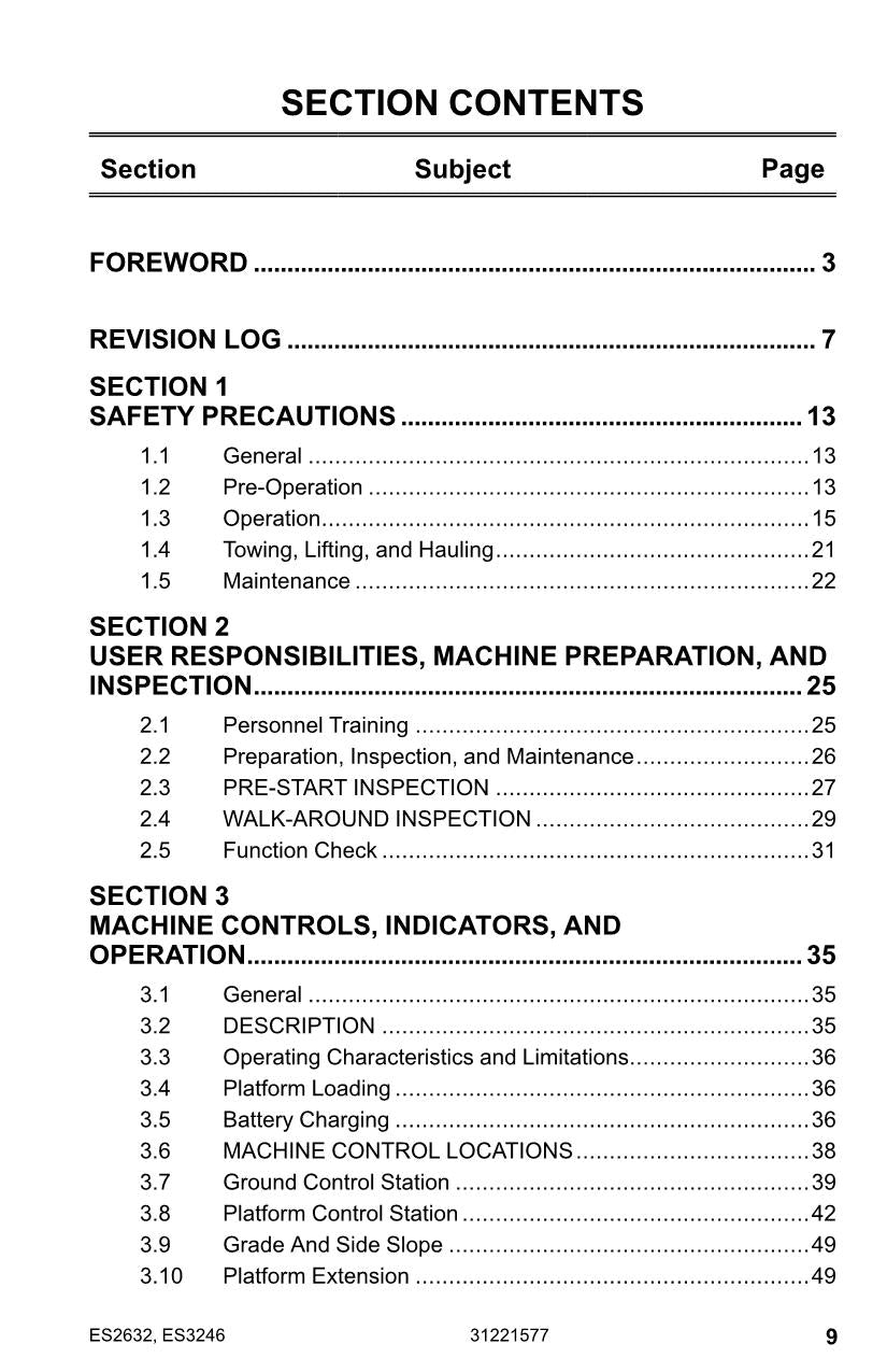 JLG ES2632 ES3246 Scissor Lift Maintenance Operation Operators Manual 31221577