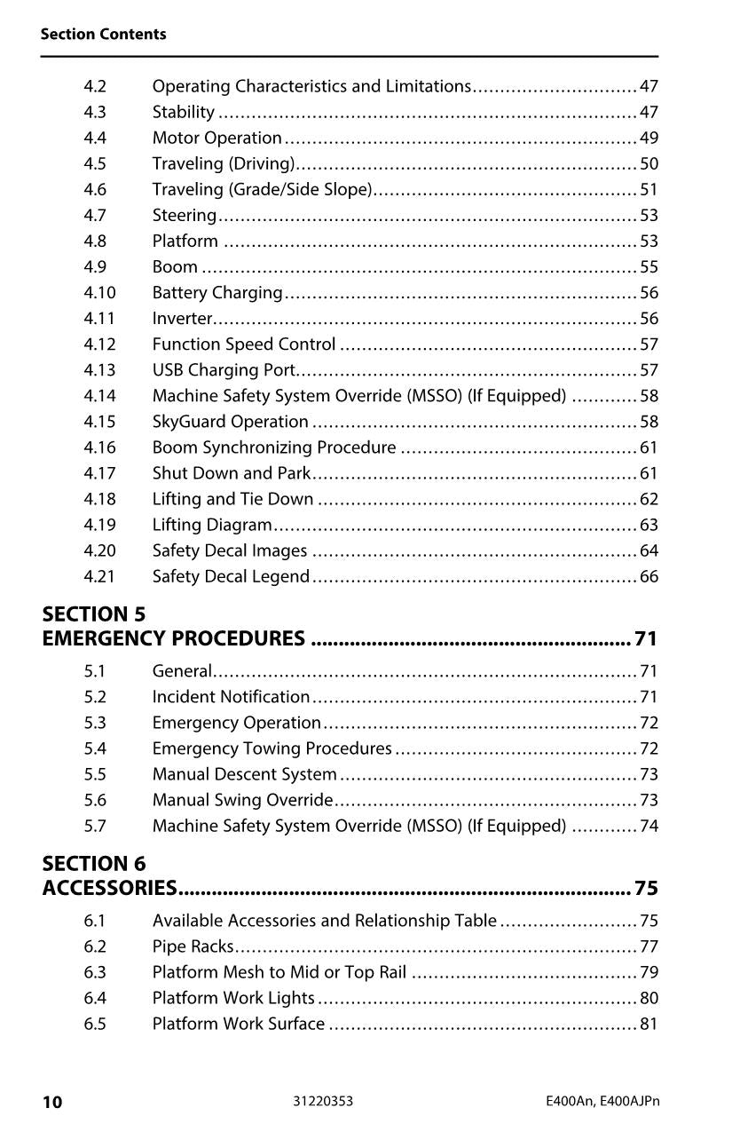 JLG E400AJP narrow E400A narrow Boom Lift Operators Manual 31220353