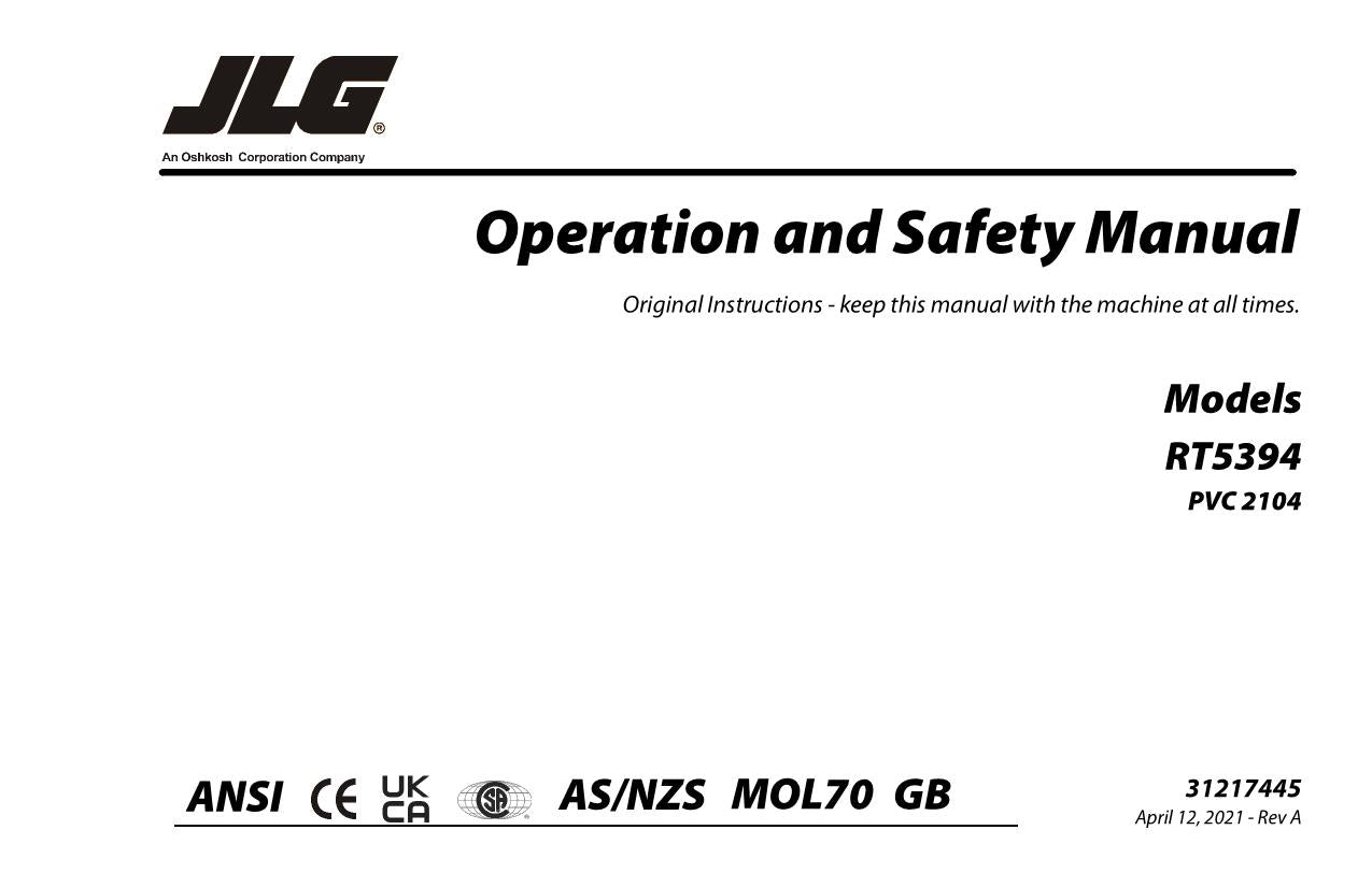 JLG RT5394 Scissor Lift Maintenance Operation Operators Manual 31217445