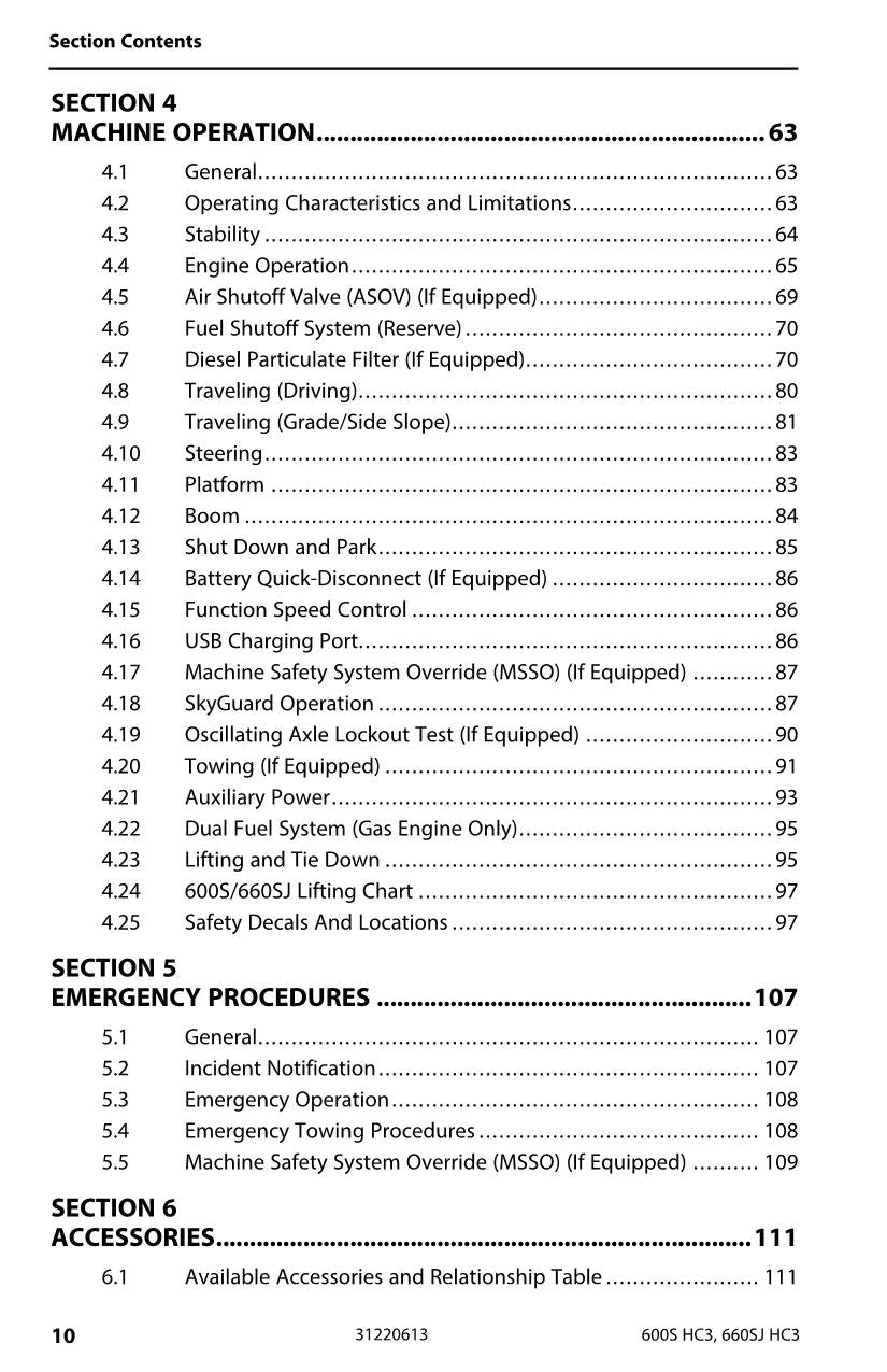 JLG 600S HC3 660SJ HC3 Boom Lift Maintenance Operation Operators Manual 31220613