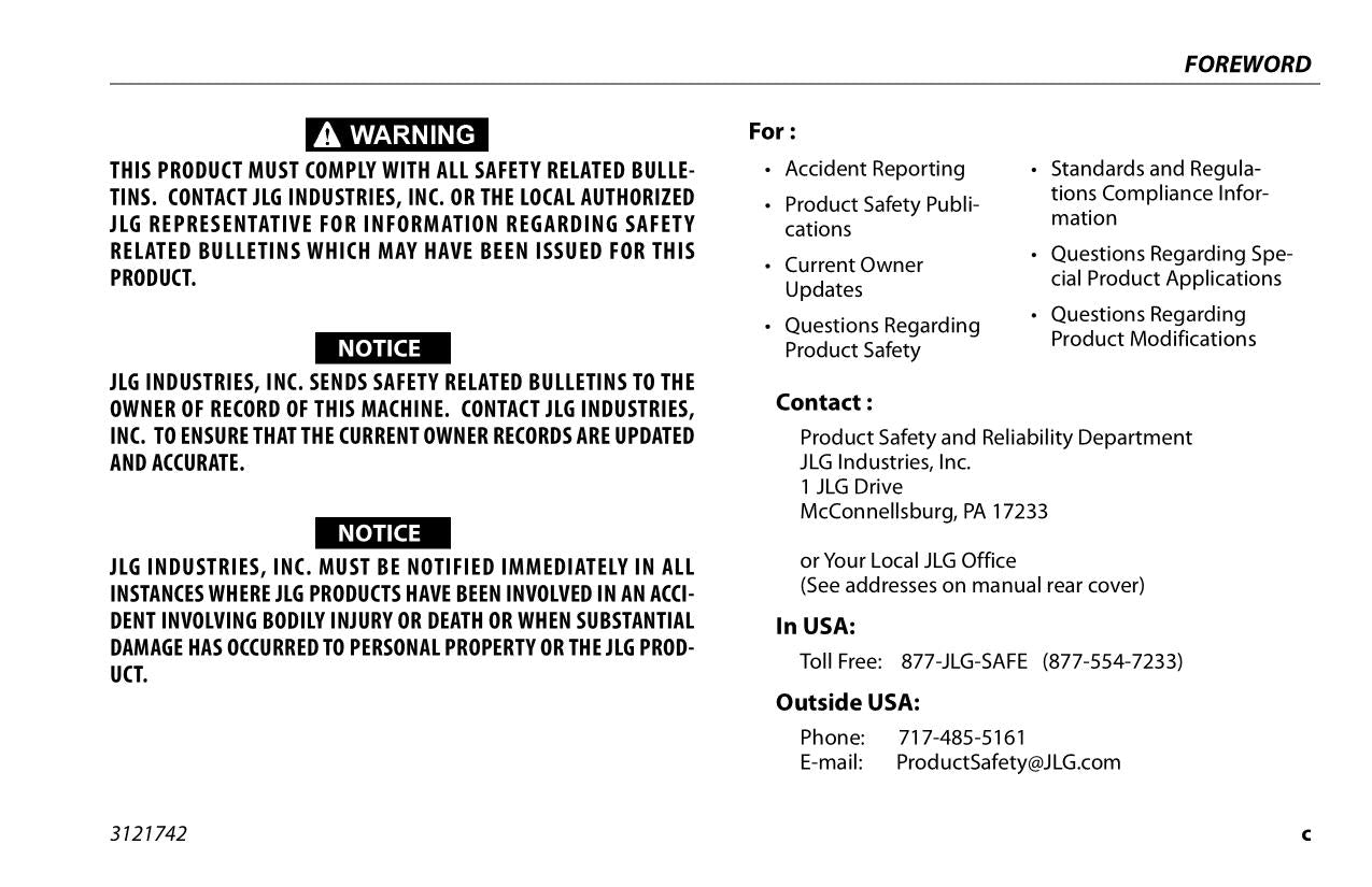 JLG 830P Vertical Mast Maintenance Operation Operators Manual 3121742