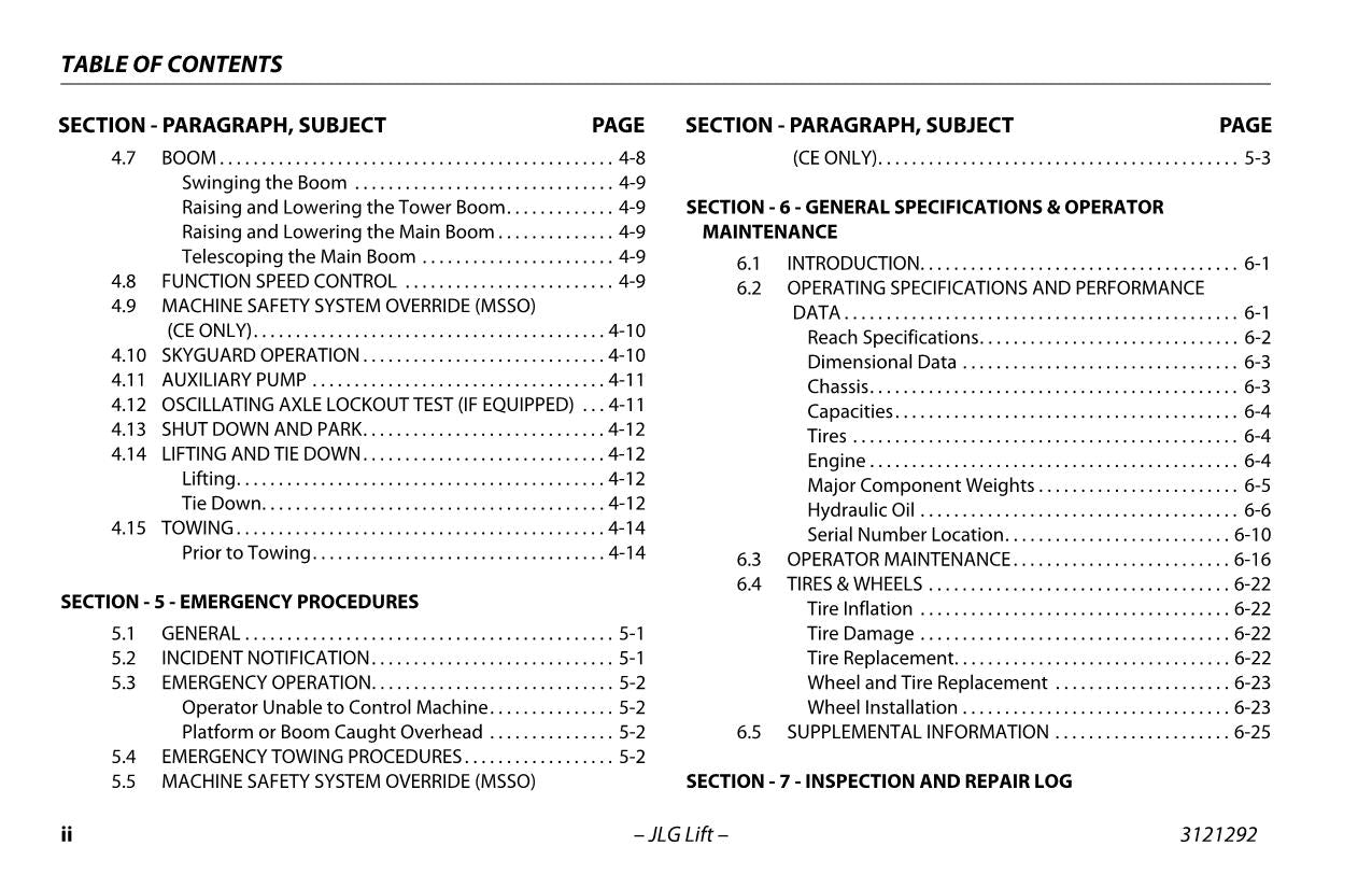 JLG 510AJ Boom Lift Maintenance Operation Operators Manual