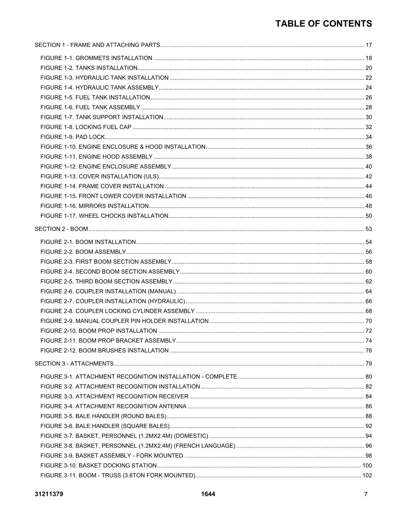 JLG 1644 Telehandler Parts Catalog Manual 31211379