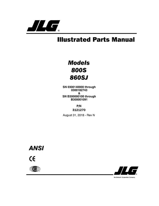 JLG 800S 860SJ Scissor Lift Parts Catalog Manual