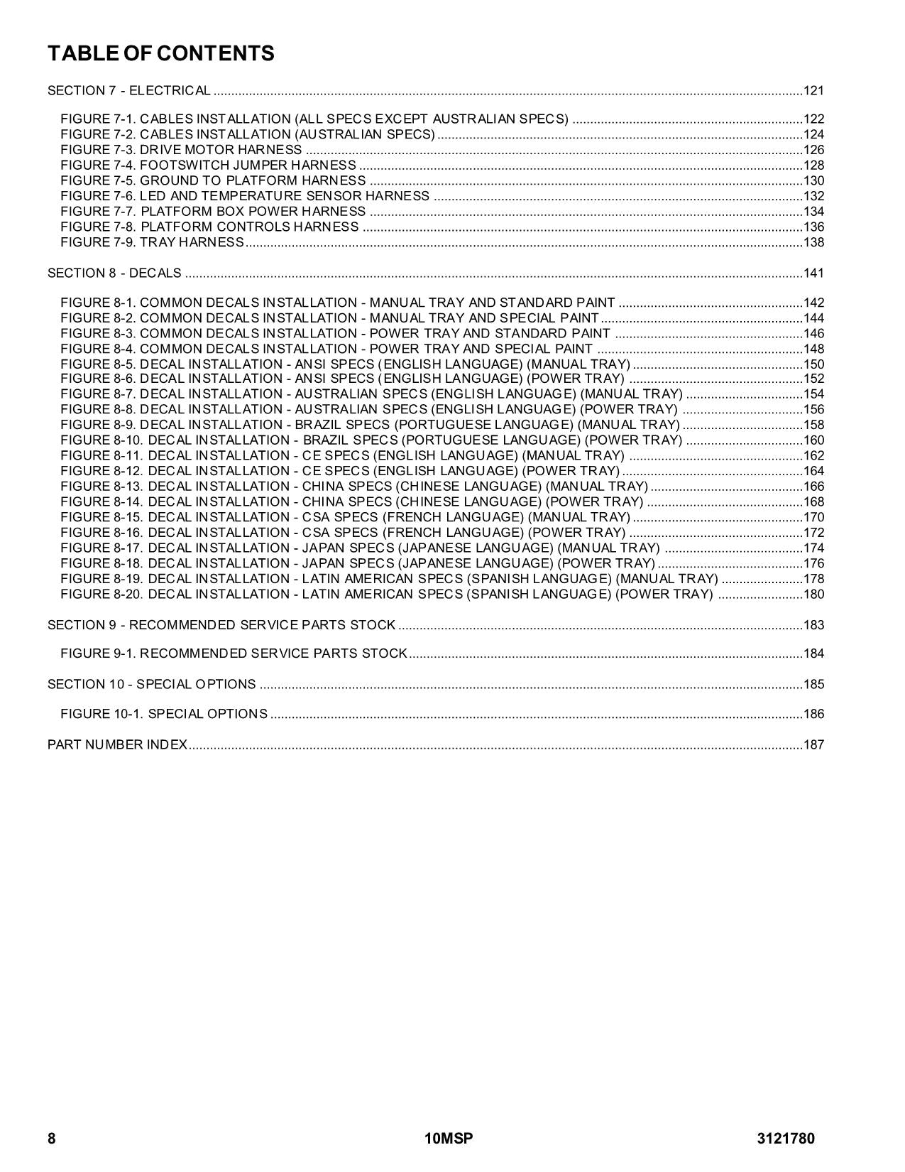 JLG 10MSP Vertical Mast Parts Catalog Manual