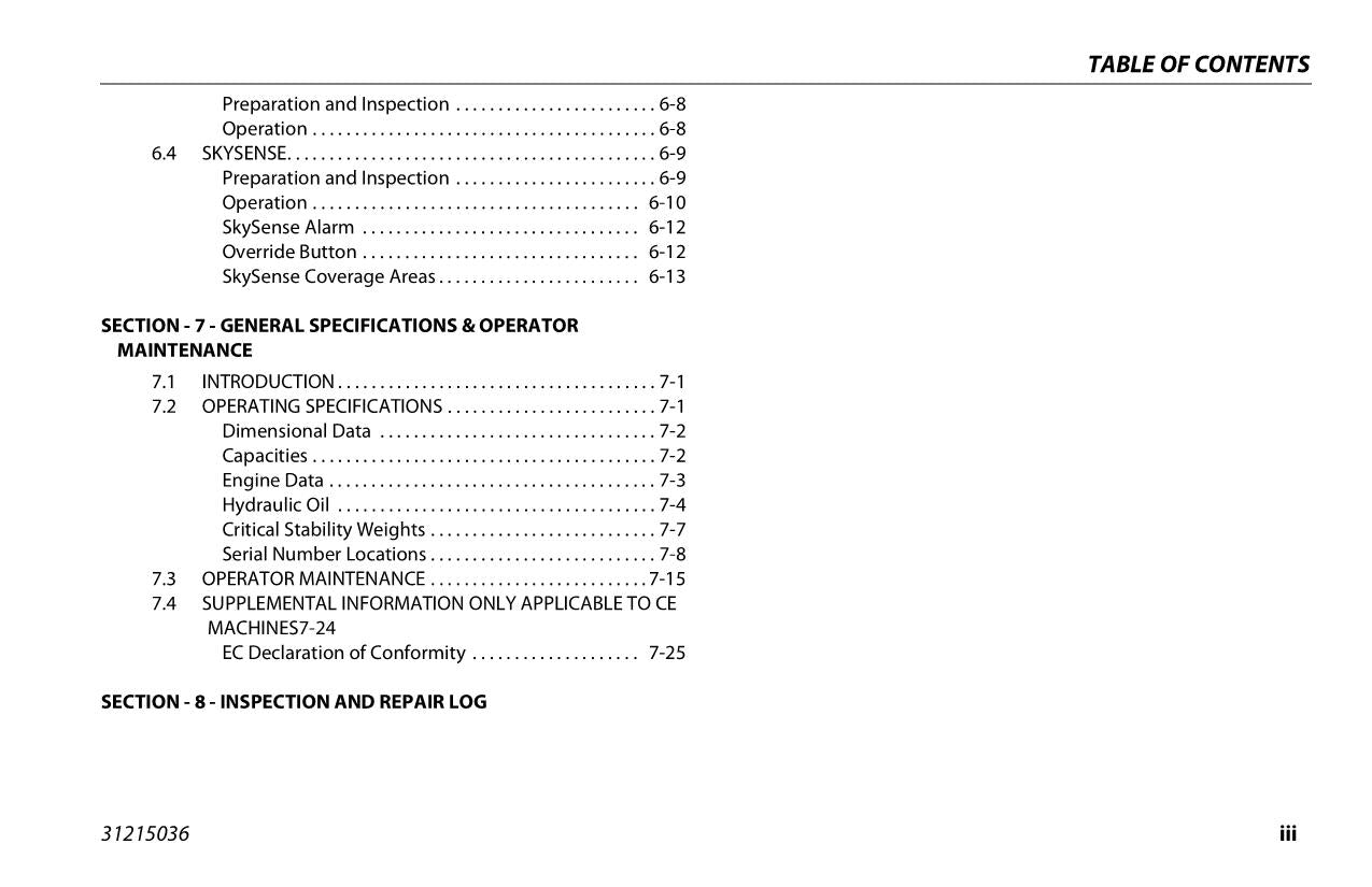 JLG 660SJC Boom Lift Maintenance Operation Operators Manual 31215036