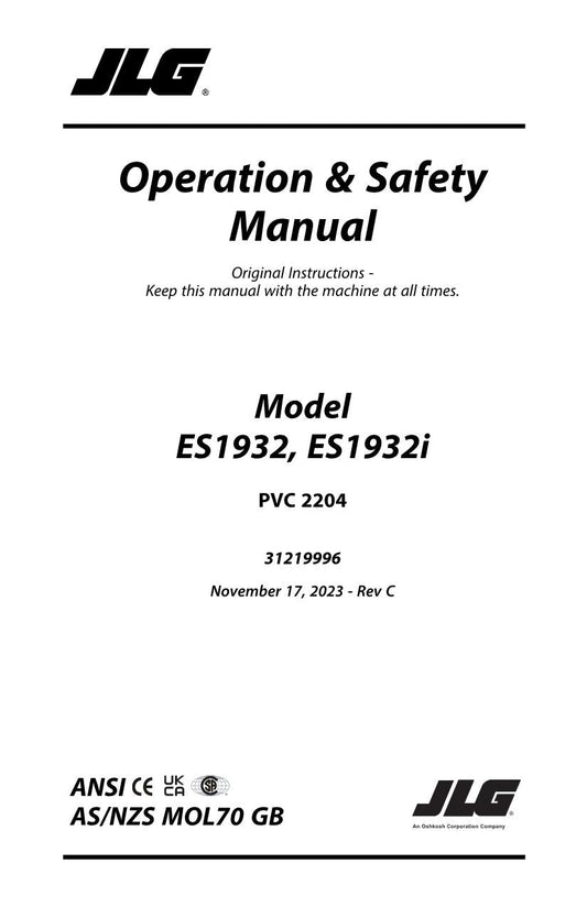 JLG ES1932 ES1932i Scissor Lift Maintenance Operation Operators Manual 31219996