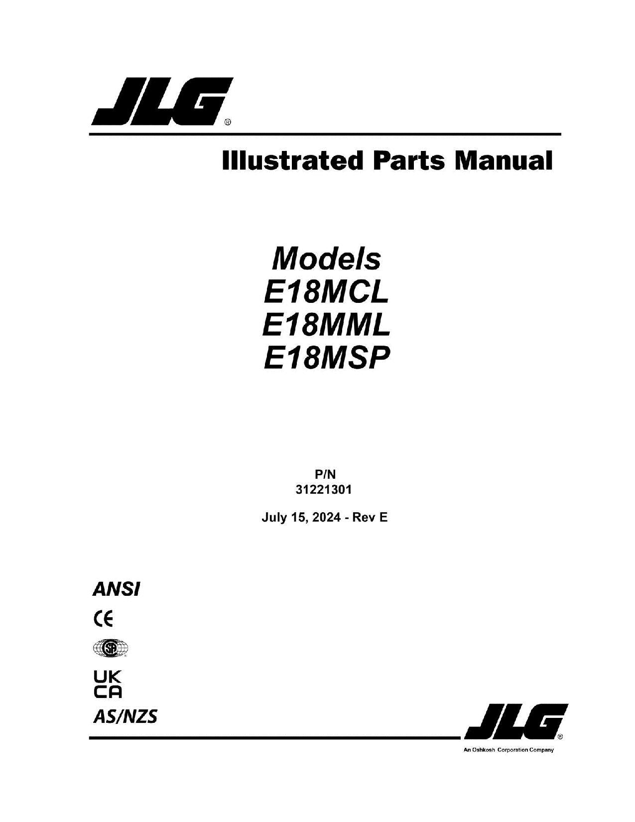 JLG E18MCL E18MML E18MSP Vertical Mast Parts Catalog Manual 31221301