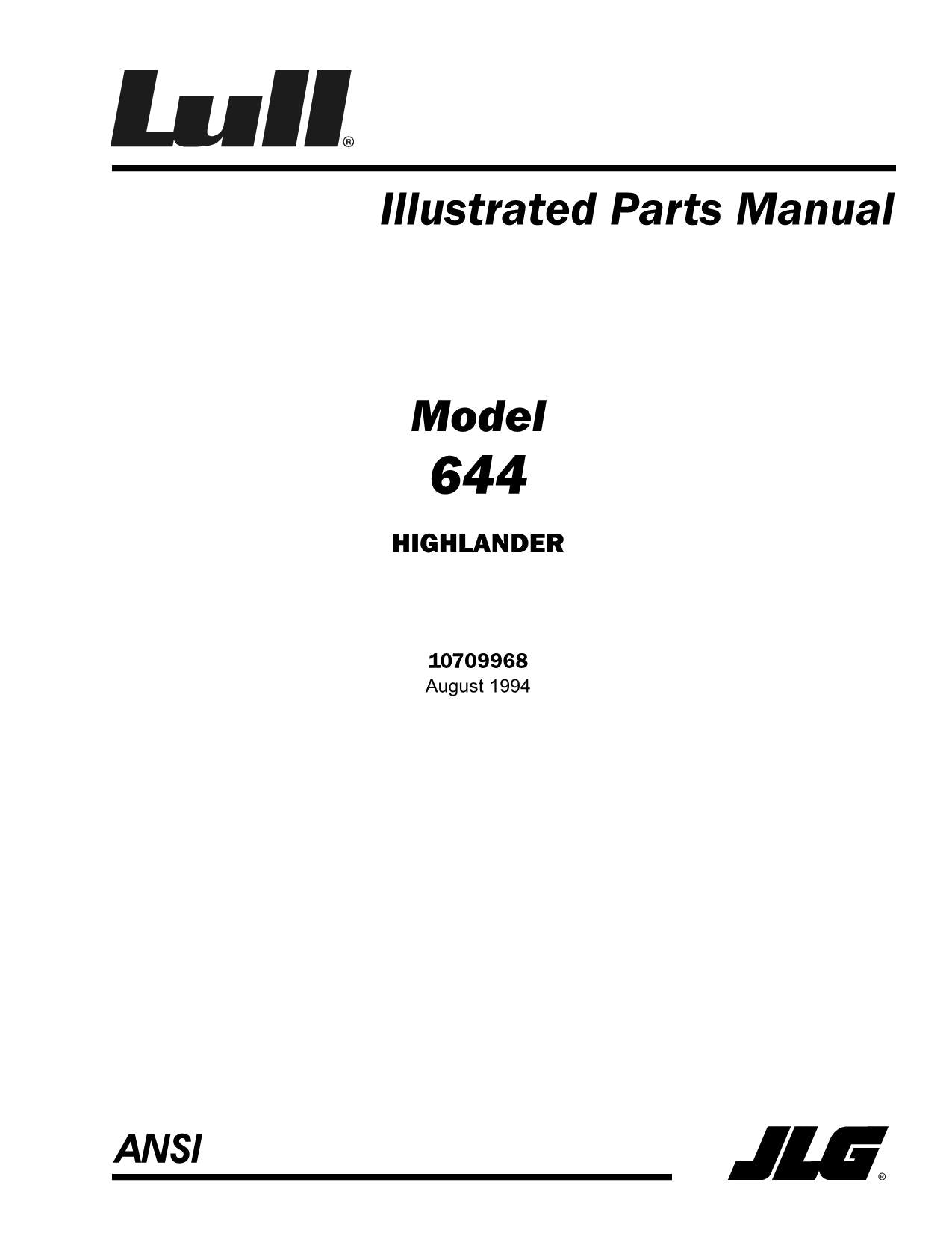 JLG LULL 644 Telehandler Parts Catalog Manual