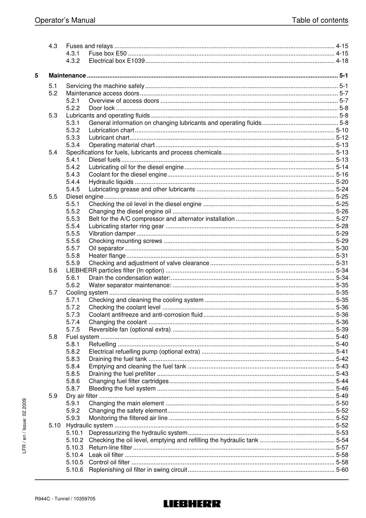 Liebherr R944 C Tunnel Excavator Operators manual serial 22915