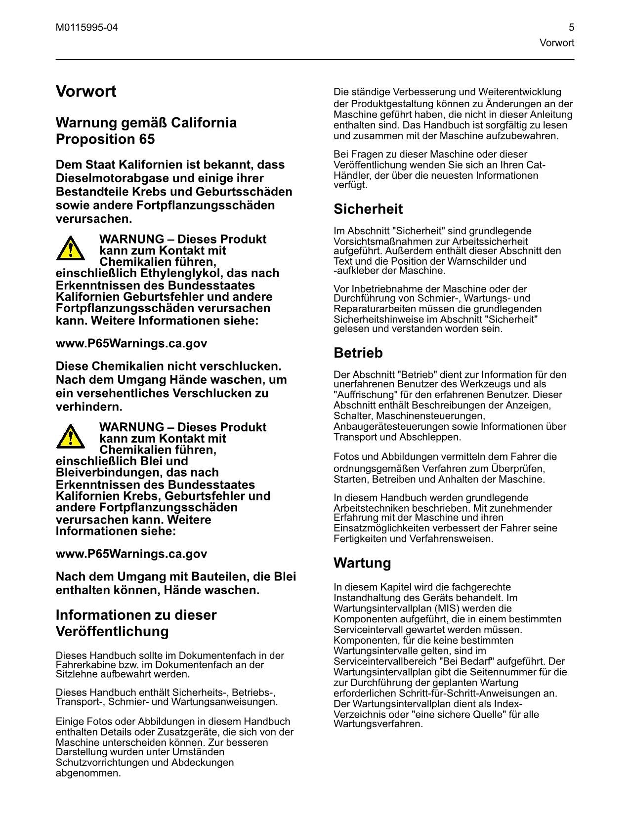 Caterpillar M315 M317 M319 CR Mobilbagger Betriebs- und Wartungshandbuch