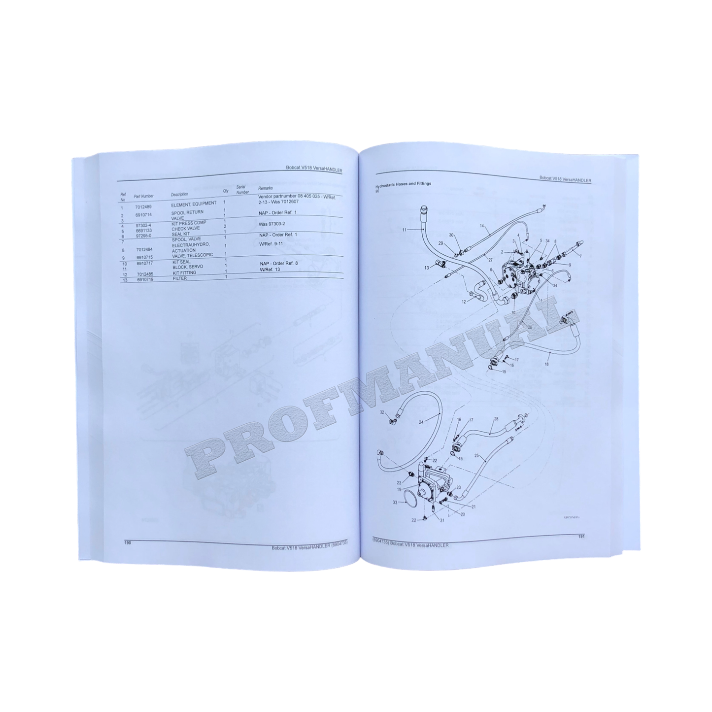 Bobcat V518 VersaHandler Parts Catalog Manual 367612001- 367712001-