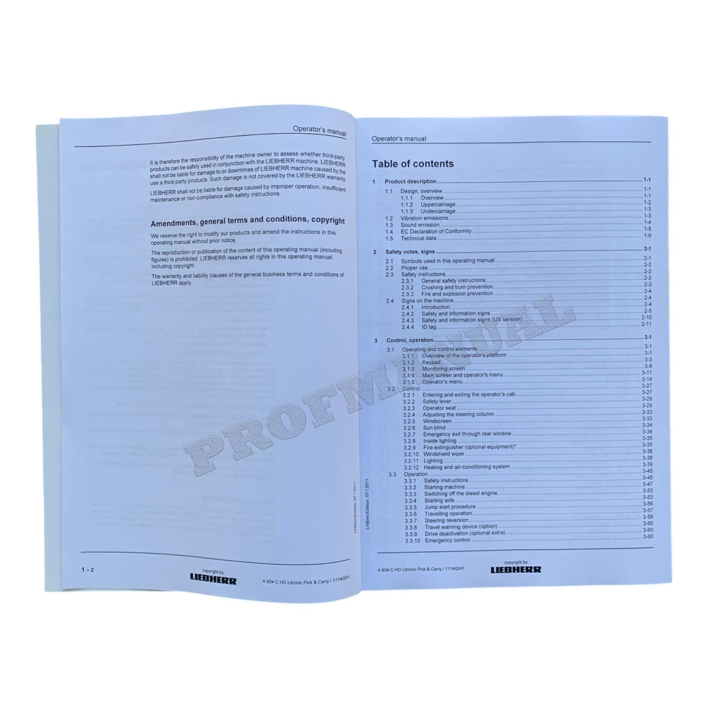 Liebherr A934 C HD Litronic Pick  Carry Log loader Operators manual