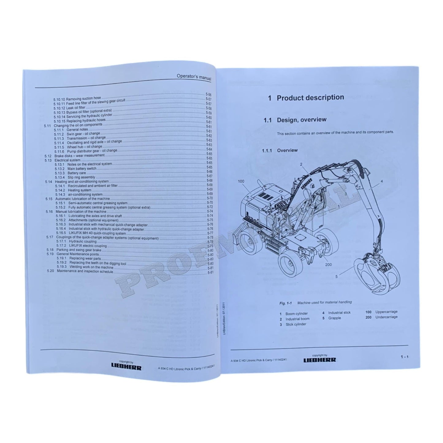 Liebherr A934 C HD Litronic Pick  Carry Log loader Operators manual