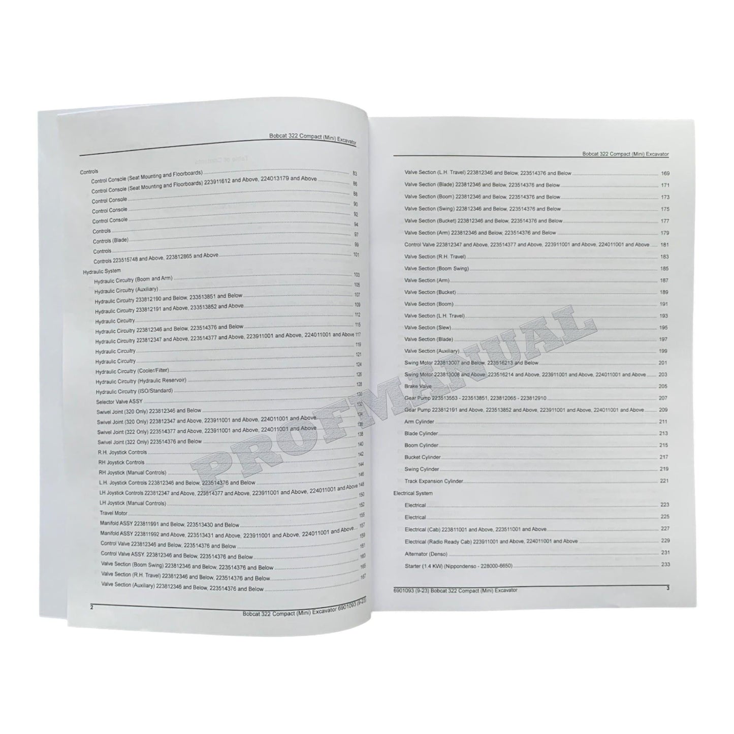 Bobcat 322 Excavator Parts Catalog Manual 223511001- 223811001- 223911001-