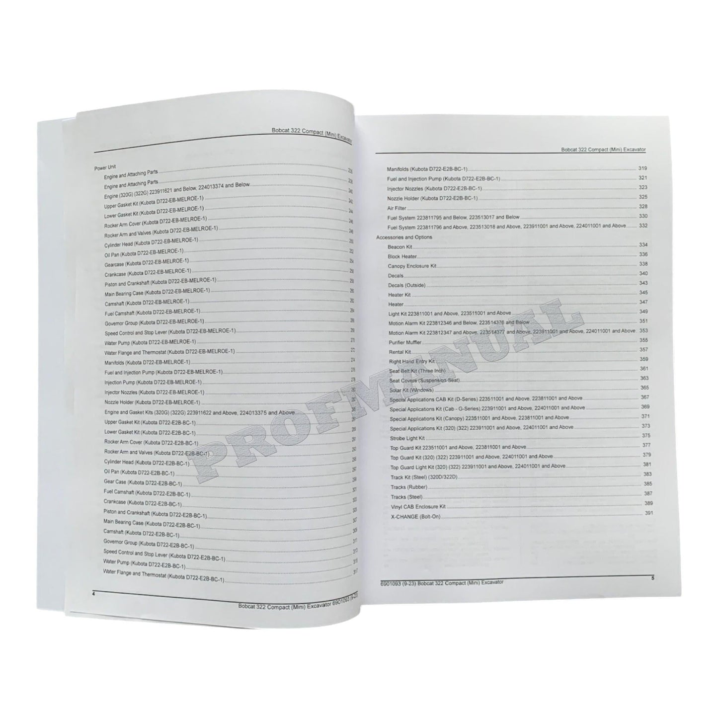 Bobcat 322 Excavator Parts Catalog Manual 223511001- 223811001- 223911001-