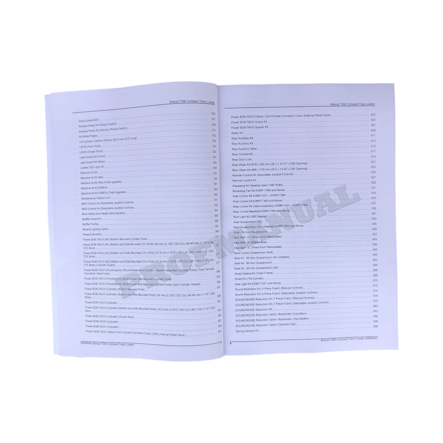 Bobcat T590 Compact Track Loader Parts Catalog Manual A3NR11001-