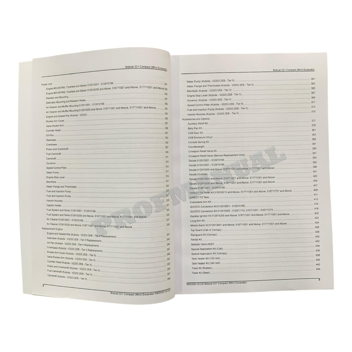 Bobcat 331 Excavator Parts Catalog Manual 512913001- 516711001- 517711001-