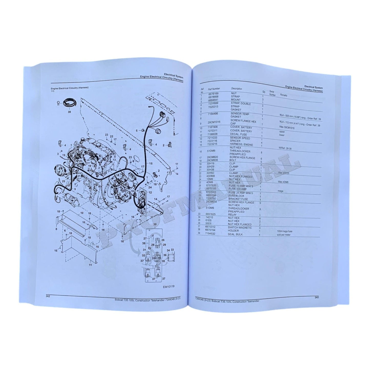 Bobcat T35.105L Telescopic Handler Parts Catalog Manual B3GN14000-B3GN18000