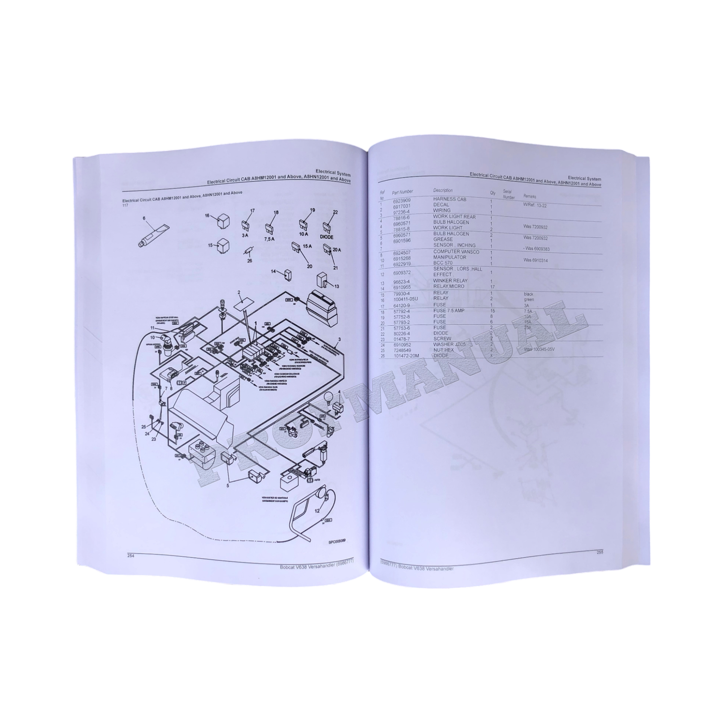 Bobcat V638 VersaHandler Parts Catalog Manual A2ZV11001 A2ZW11001