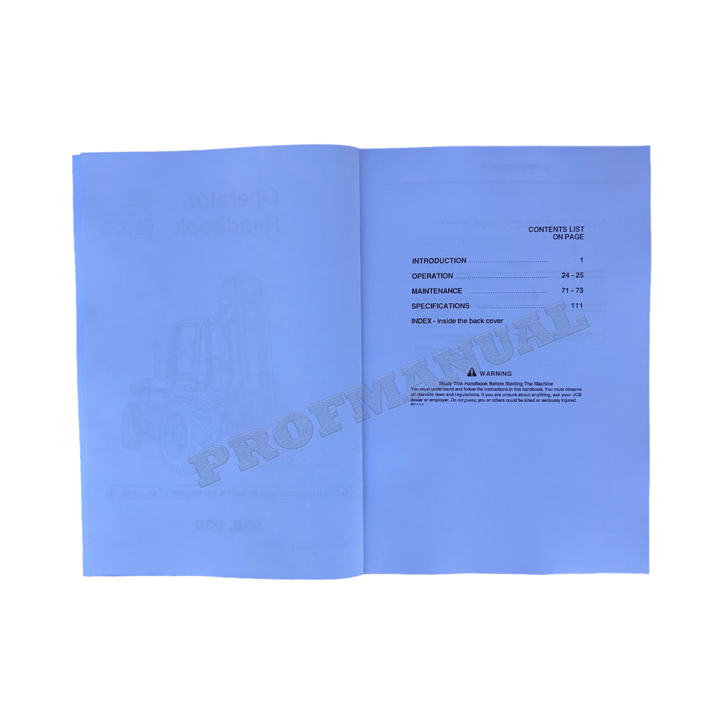 JCB 926 930 Rough Terrain Fork Lift Operators Manual 9801_7556