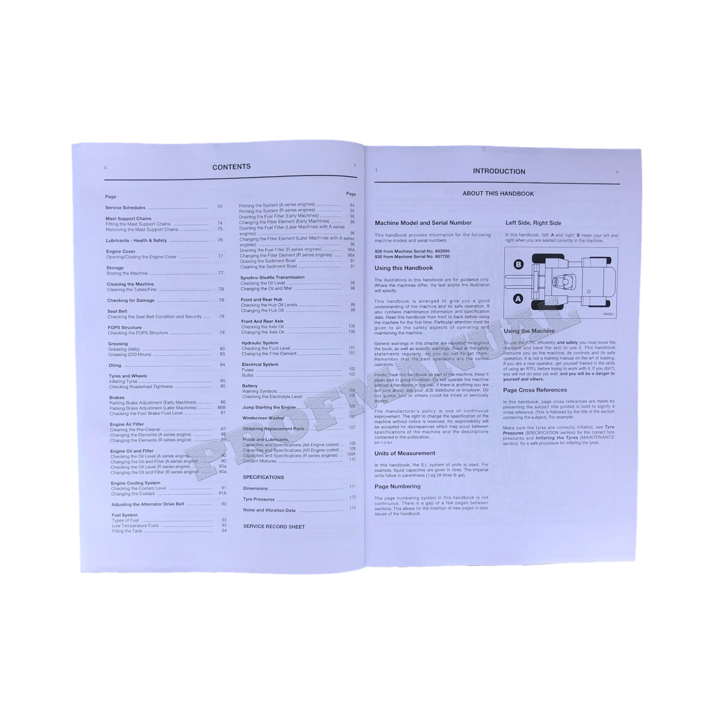 JCB 926 930 Rough Terrain ForkLift Operators Manual 926_930