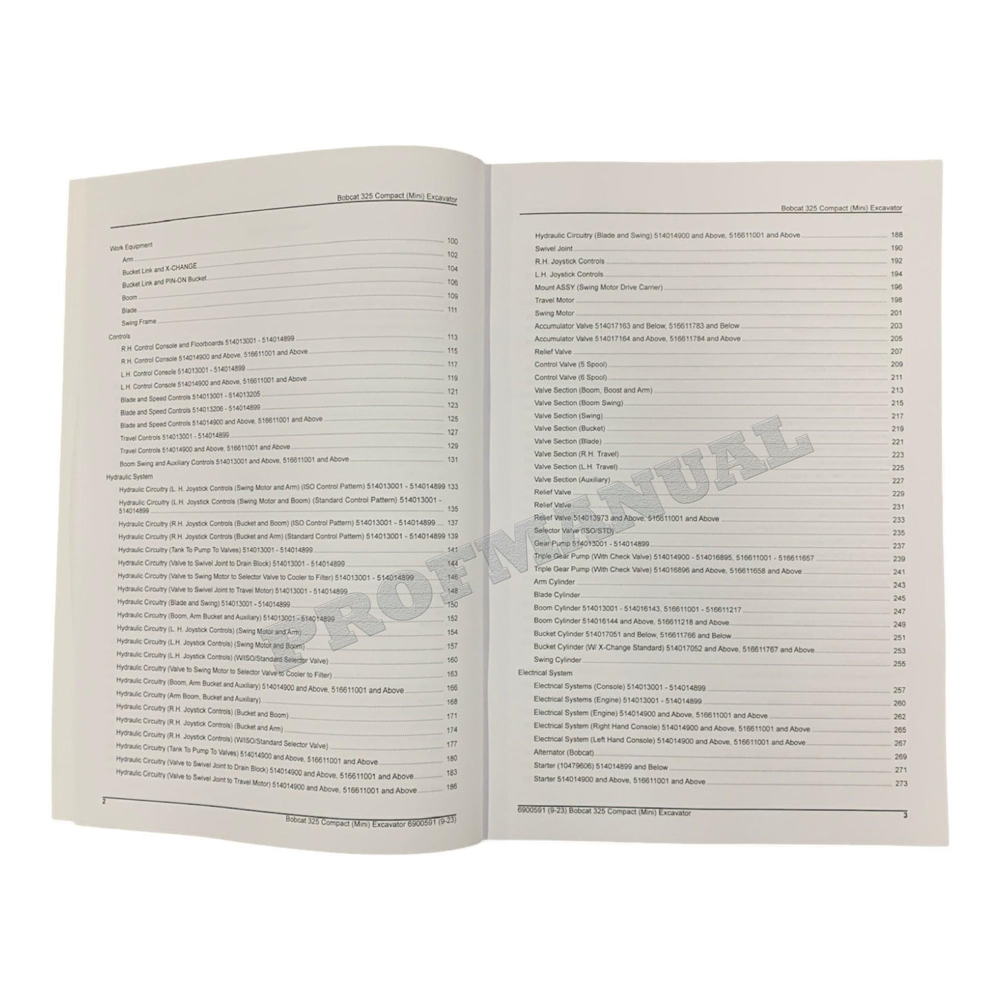 Bobcat 325 Excavator Parts Catalog Manual 514013001- 516611001-