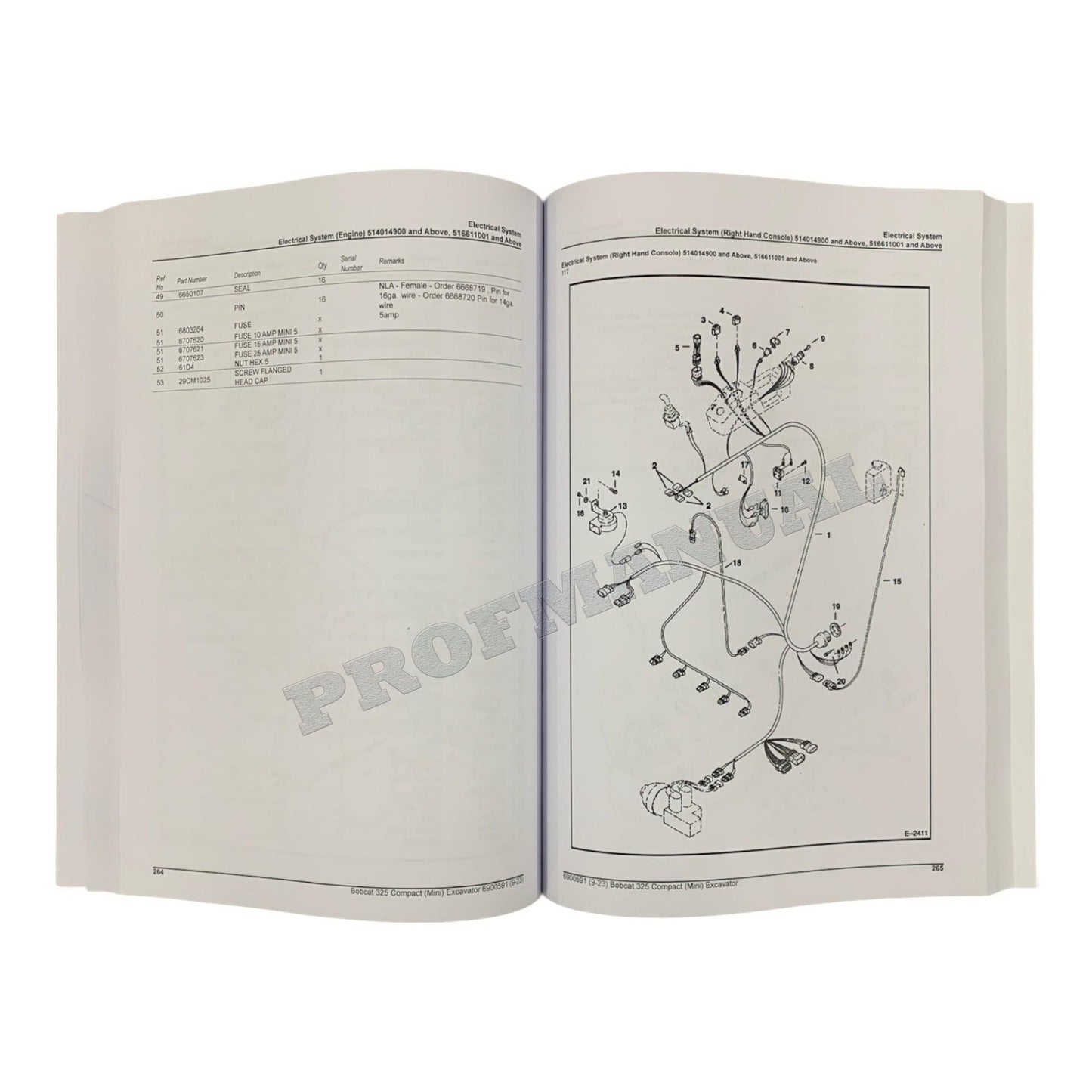 Bobcat 325 Excavator Parts Catalog Manual 514013001- 516611001-