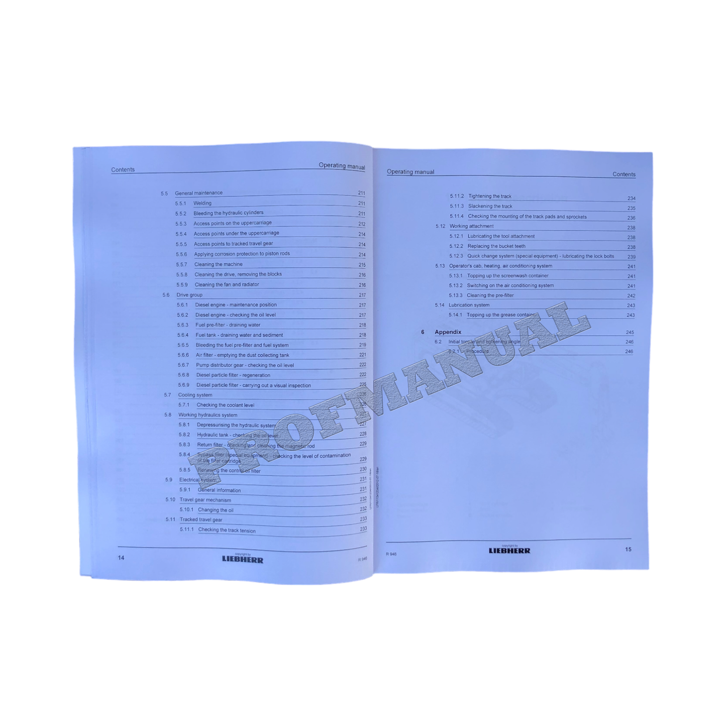 Liebherr R946 Excavator Operators manual