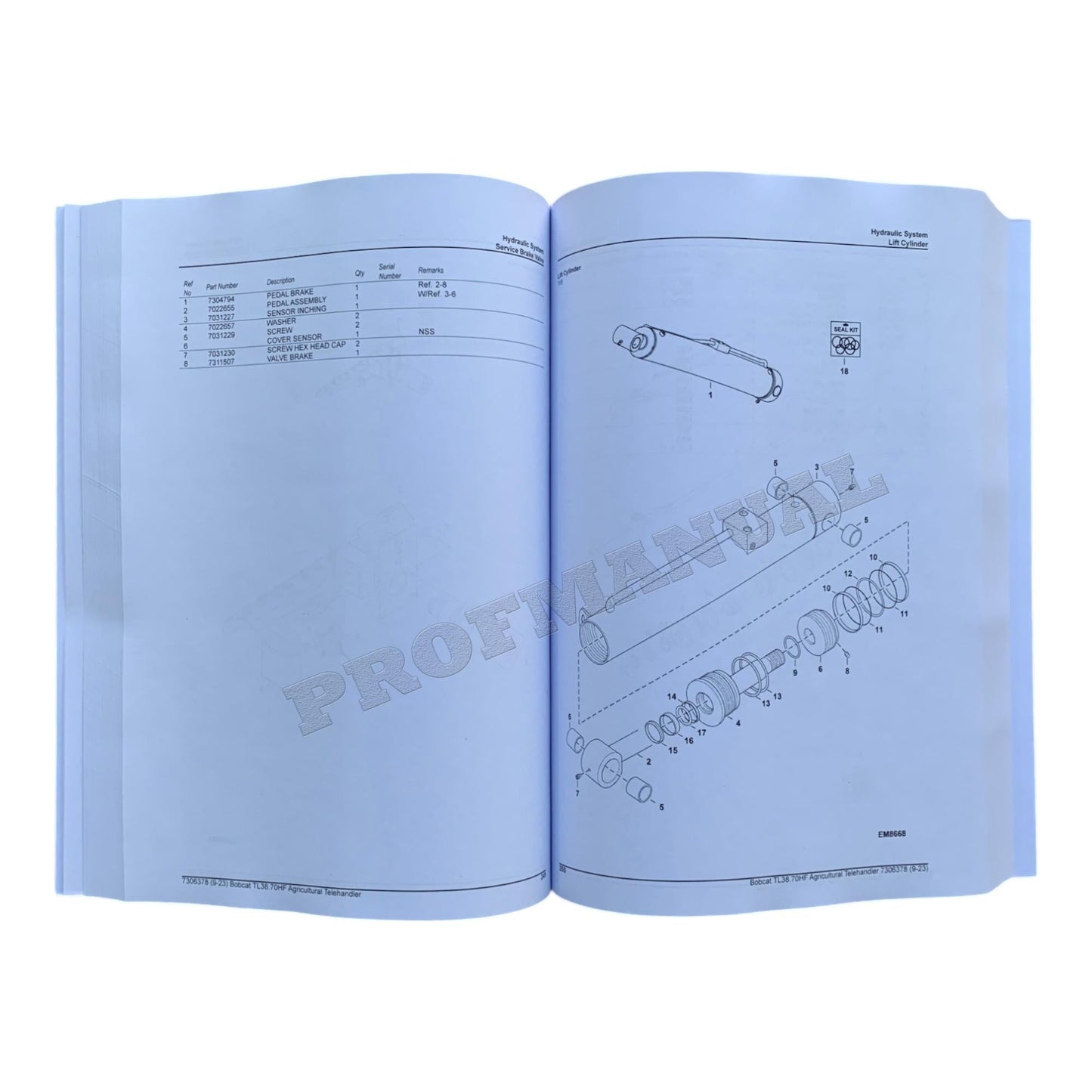 Bobcat TL38.70HF Telescopic Handler Parts Catalog Manual B3ZU11001- B3ZV11001-