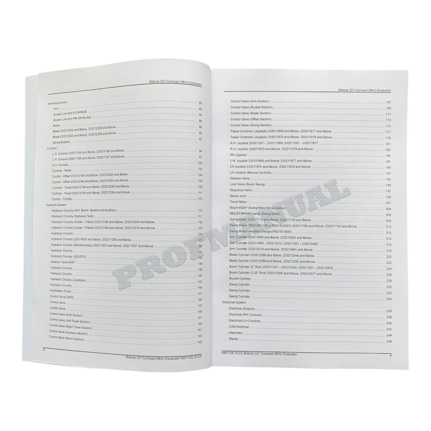 Bobcat 337 Excavator Parts Catalog Manual 233211001- 233311001- 234911001-