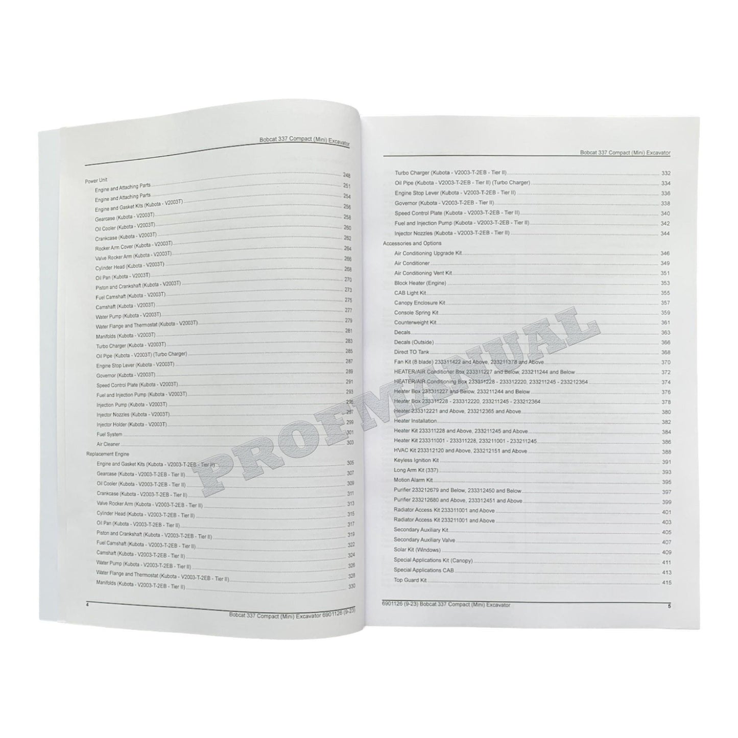 Bobcat 337 Excavator Parts Catalog Manual 233211001- 233311001- 234911001-