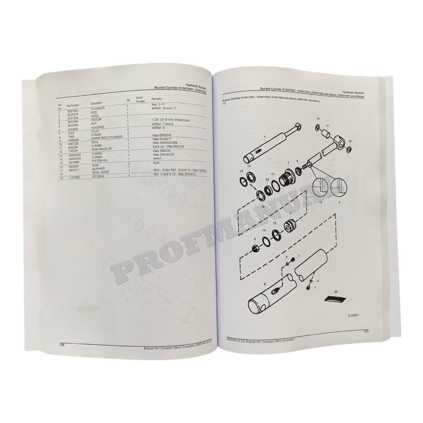 Bobcat 341 Excavator Parts Catalog Manual 230611001- 515411001-