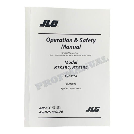 JLG RT3394 RT4394 Scissor Lift Maintenance Operation Operators Manual 31219999