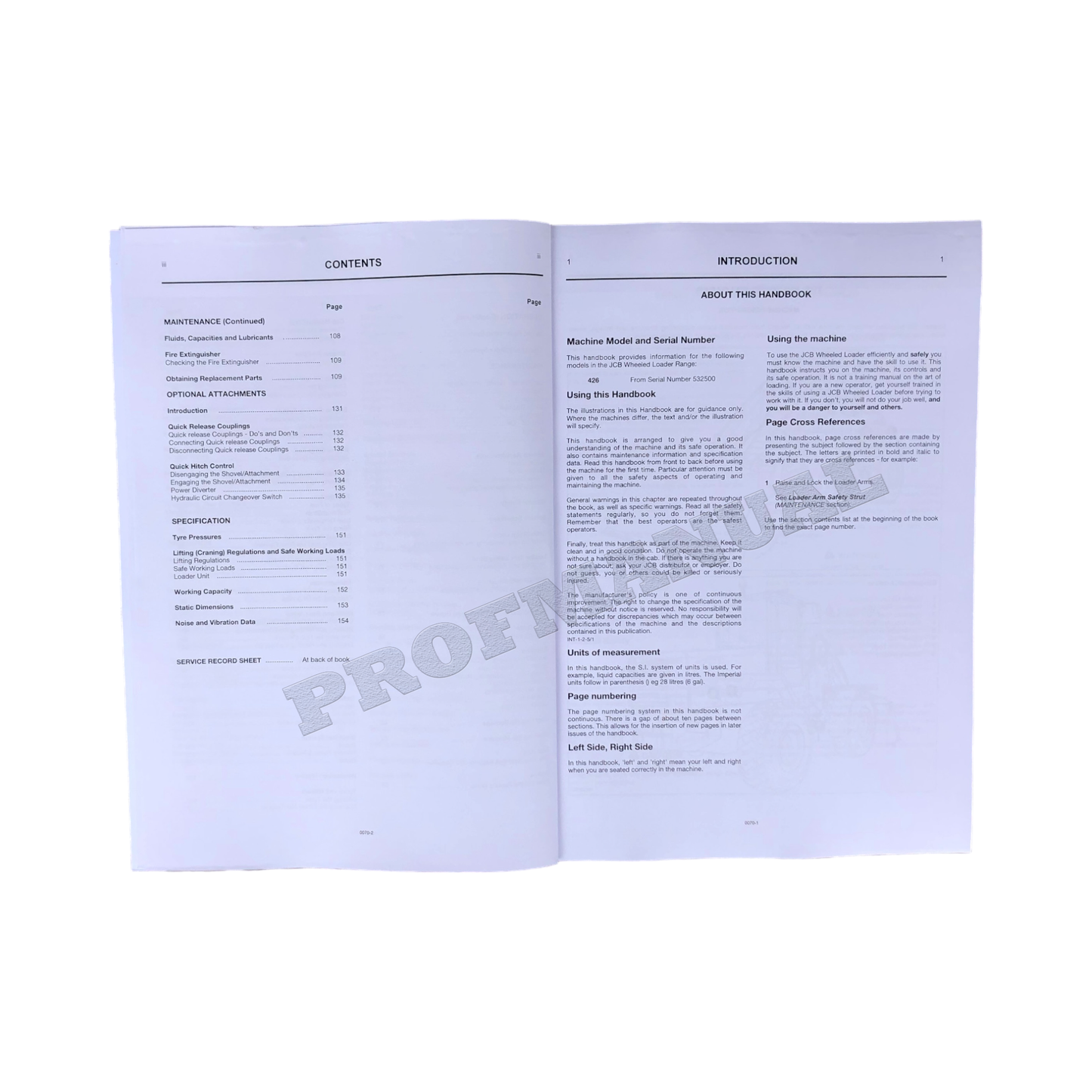 JCB 426 426HT 426ZX Wheel Loader Operators Manual