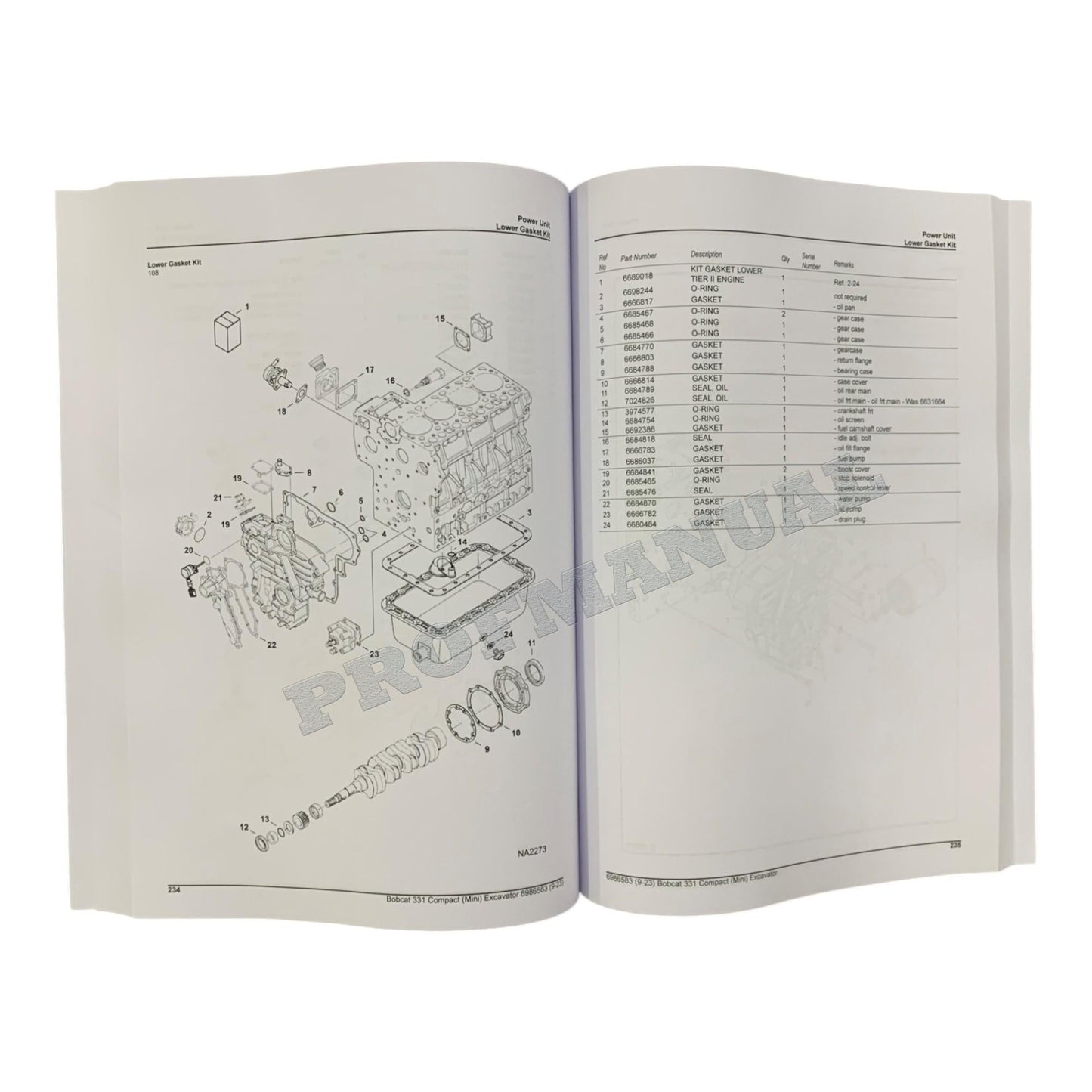 Bobcat 331 Excavator Parts Catalog Manual 234313001- 234412001- 234513001-